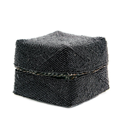 Beaded bamboo box, black - L