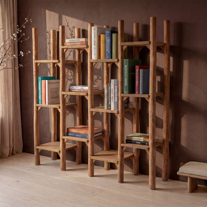 Teak shelving unit, staggered, 220 cm - large