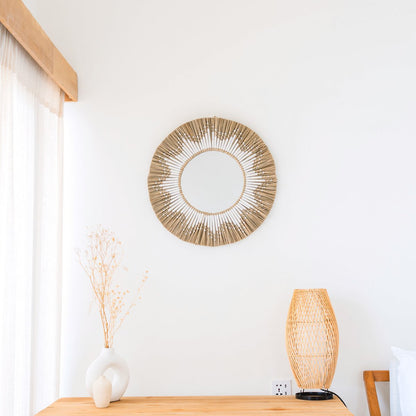 Seagrass round wall mirror 60 cm RANDU – cotton fringe