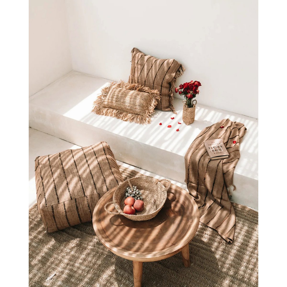 Raffiakissenbezug 30×50 cm – handgewebt, Natur-Beige