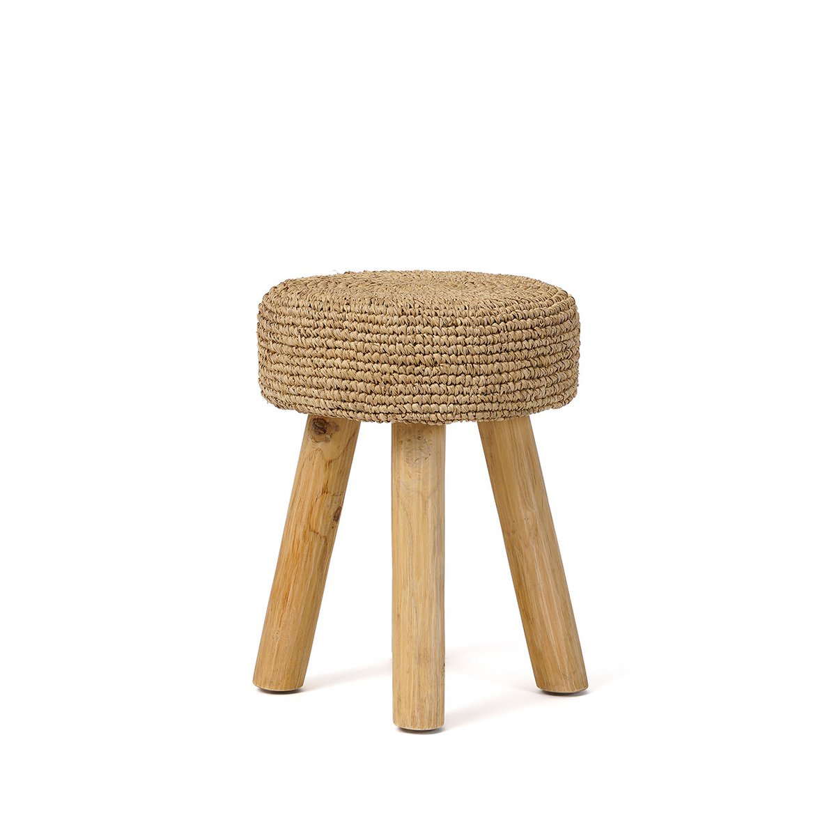 Hocker aus Teakholz und Bast, 35 cm – handgefertigt