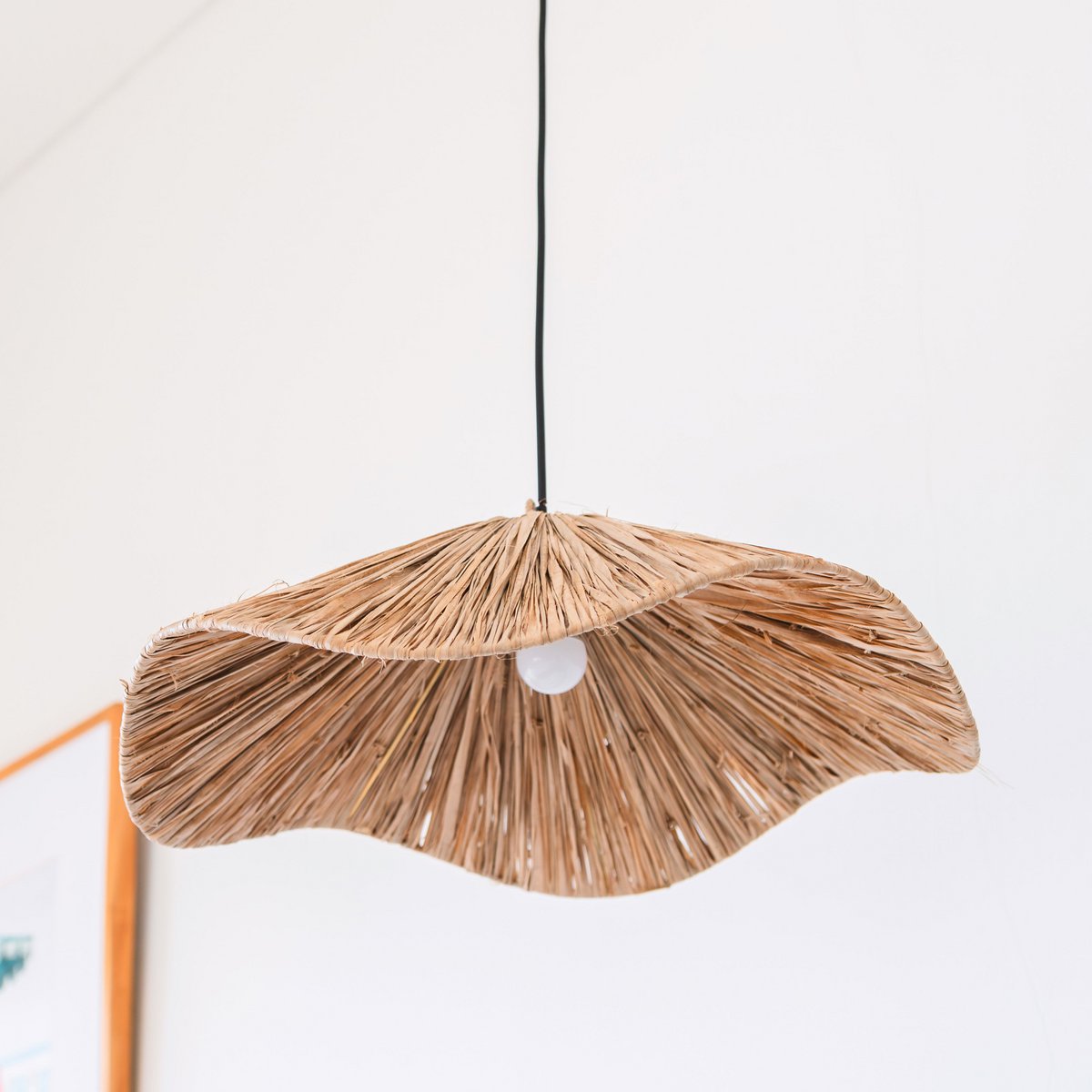 Søgræs-pendellampe Ø 53 cm – bred, flad skærm, beige og grøn
