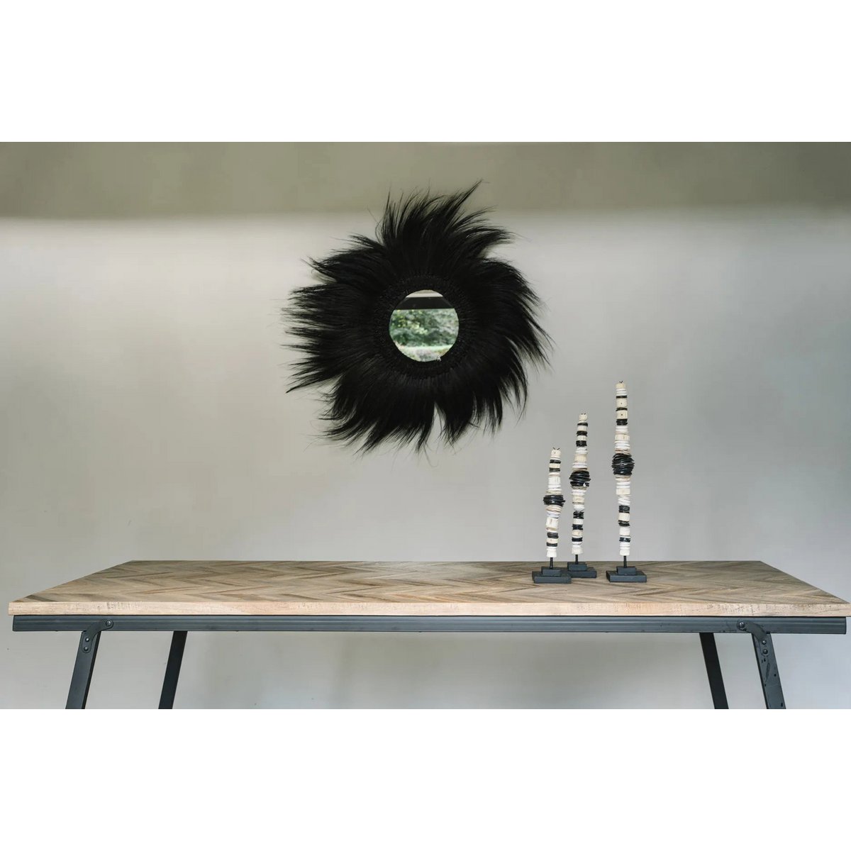 Glass mirror with grass frame, round, 70 cm - Simba