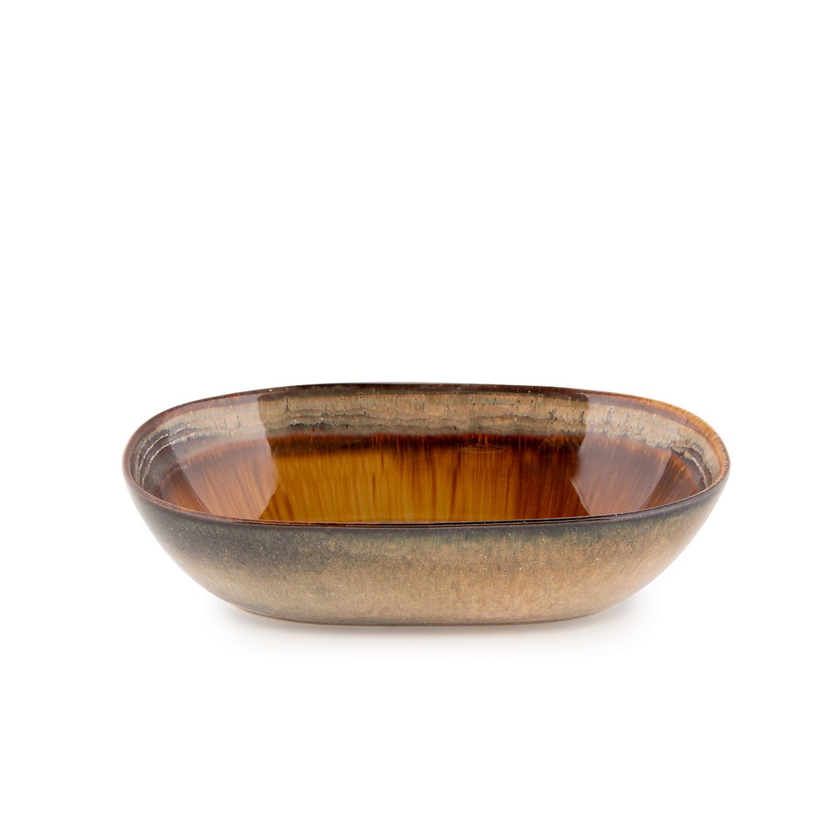 Stoneware oval bowl, amber-gold gradient – L