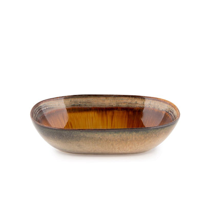 Stoneware oval bowl, amber-gold gradient – L