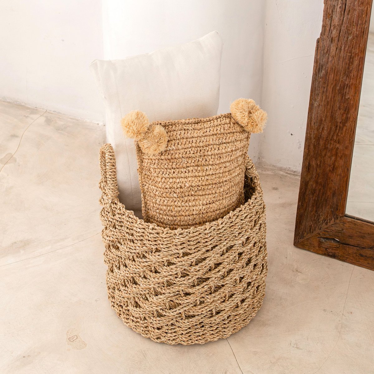Seegras-Aufbewahrungskorb 38 cm - beige, M