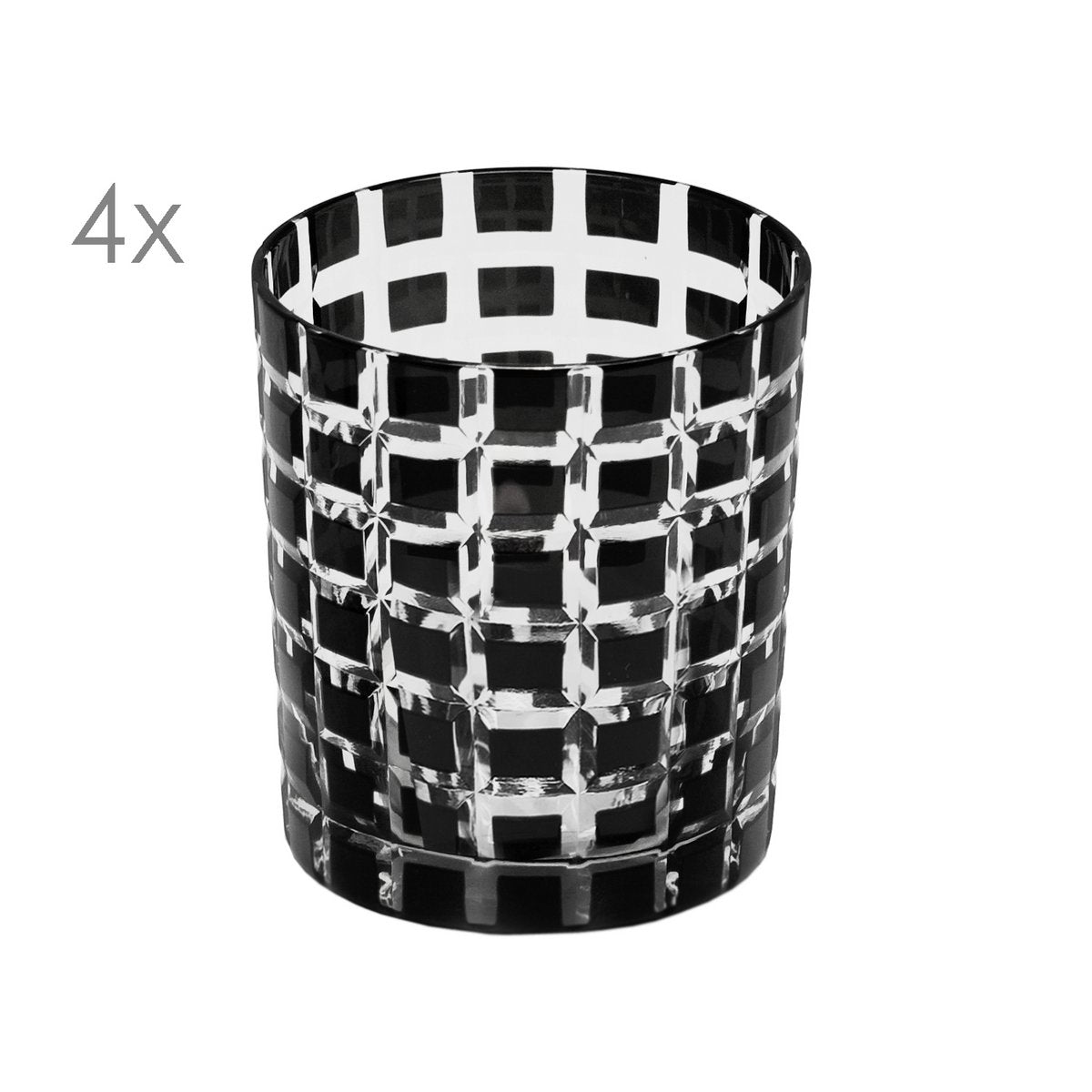 Handgeschliffene Wassergläser Marco, schwarz, 4er-Set - 9 cm