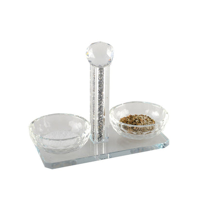 Salz- und Pfefferset aus Glas und Keramik – im Kristallschliff-Stil