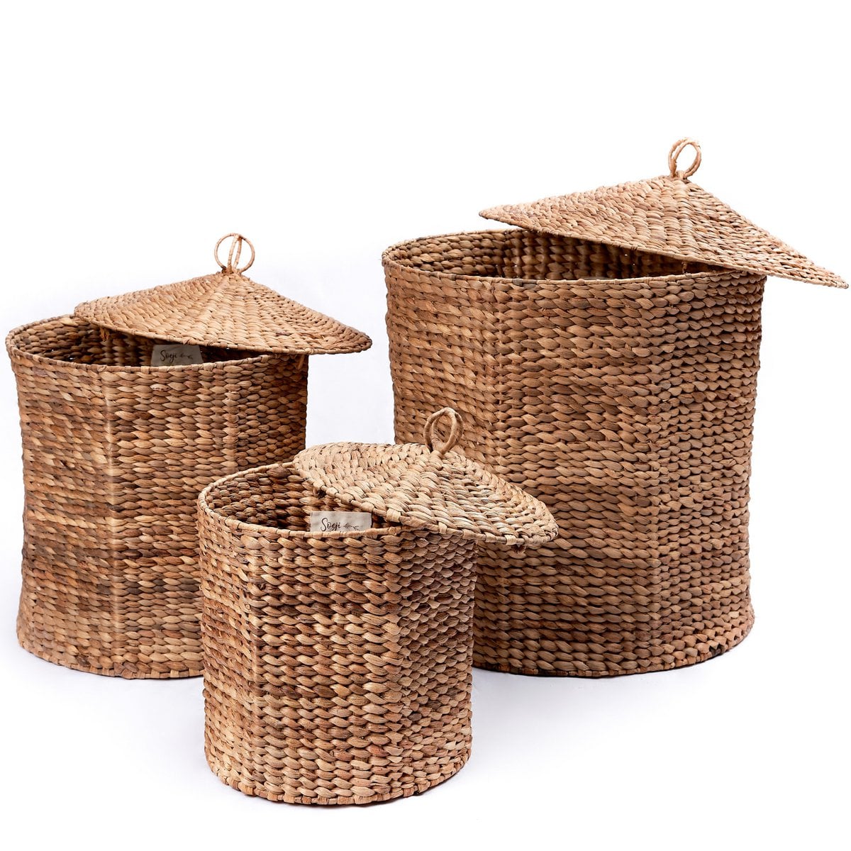 Jute & metal laundry basket with lid, M – 40 × 40 cm
