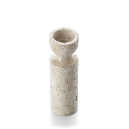 Travertin Sanduhr Kerzenhalter, beige medium - handgeschnitzt