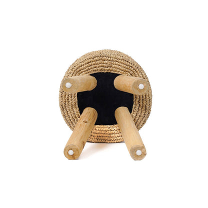 Hocker aus Teakholz und Bast, 35 cm – handgefertigt