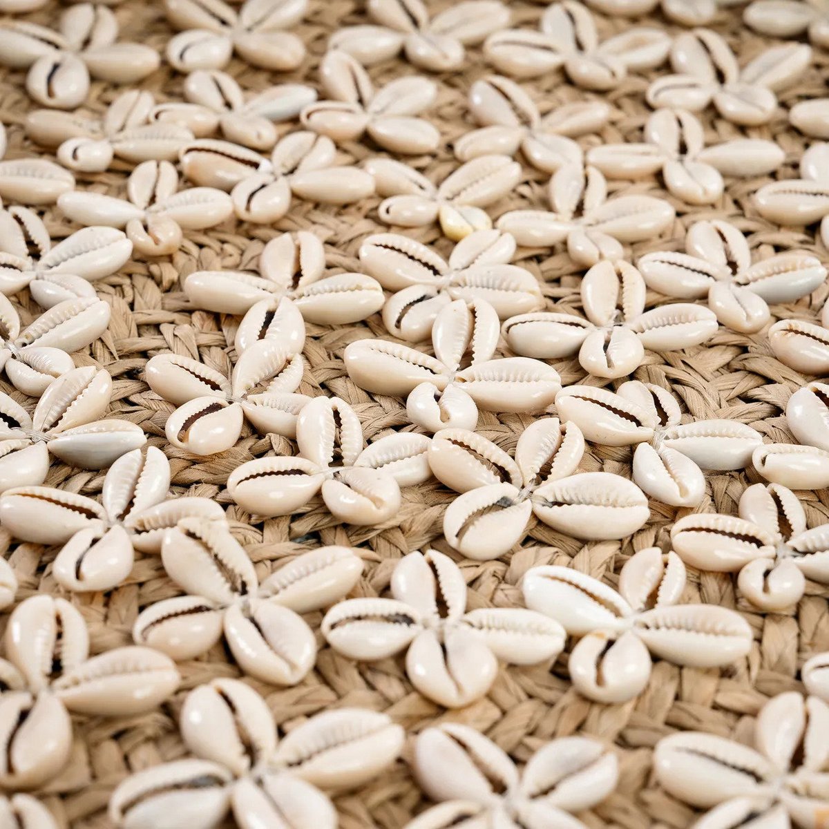 Woven grass wall disc with cowrie shells, natural, 42 cm