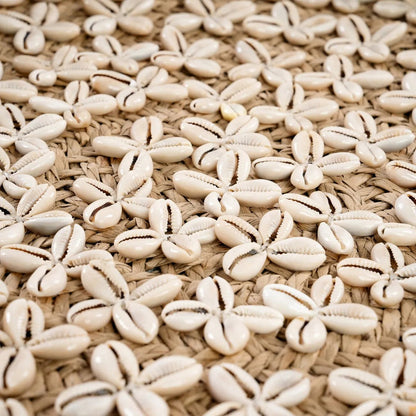 Woven grass wall disc with cowrie shells, natural, 42 cm