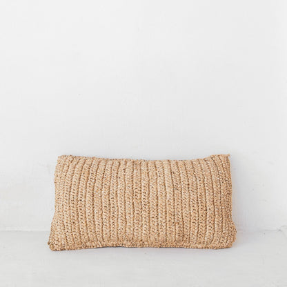 Raffia & cotton cushion 50×30 cm – plain beige