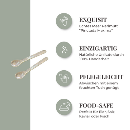 Perlmutt Kaviar Löffel, 2er Set, 11 cm – abgerundete Ecken