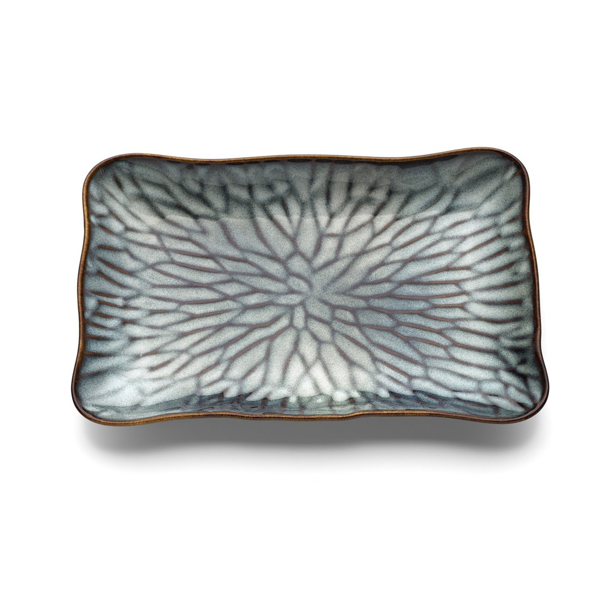 Lotus Ice ceramic plate L - grey brown, petal design