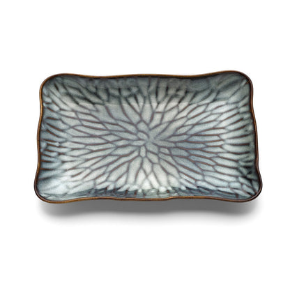 Lotus Ice ceramic plate L - grey brown, petal design