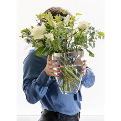 Håndpustet glasvase Charlotte, 24 cm - platinrand