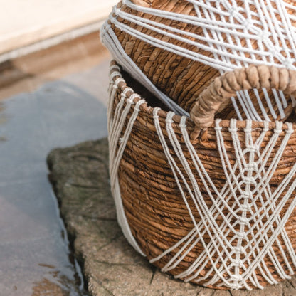 Jute & cotton storage basket LAWU 40 cm - handwoven, size L