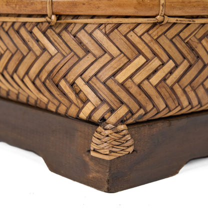 Bamboo storage box with shell detail - round