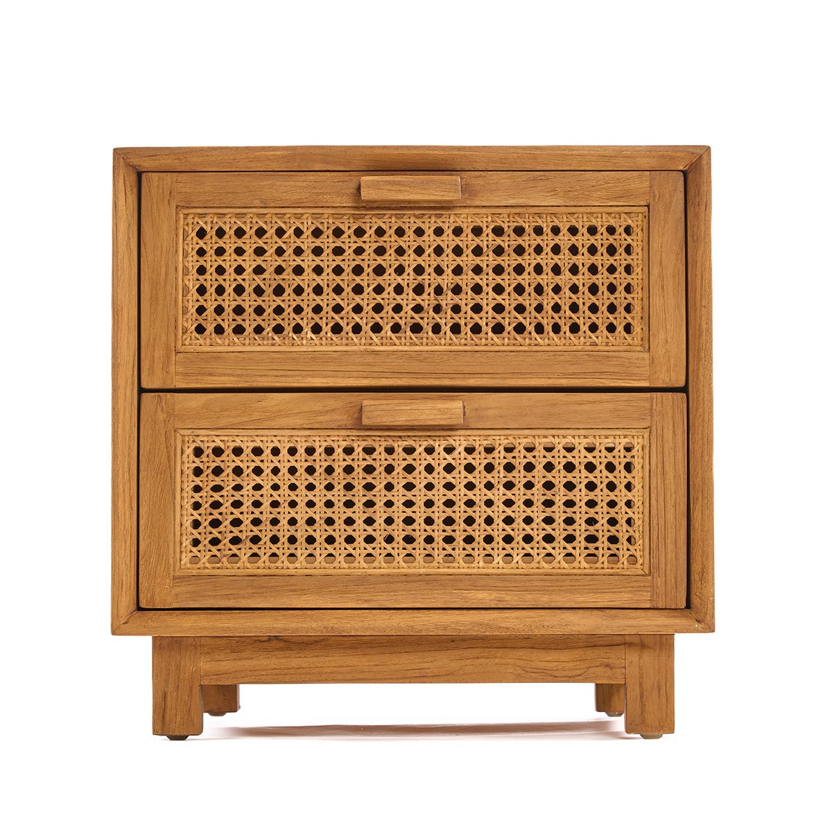Natbord i teak og flet, håndvævet - Natur