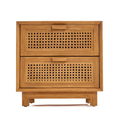 Teak rattan nightstand, handwoven - Natural