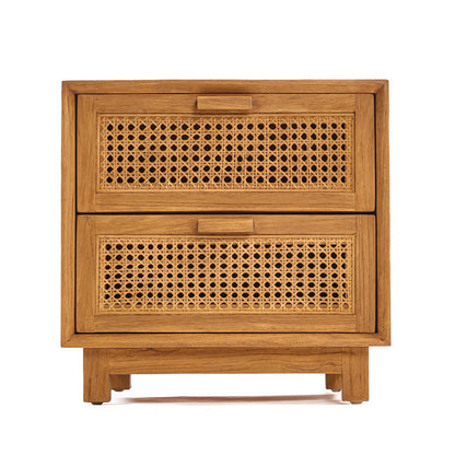 Natbord i teak og flet, håndvævet - Natur