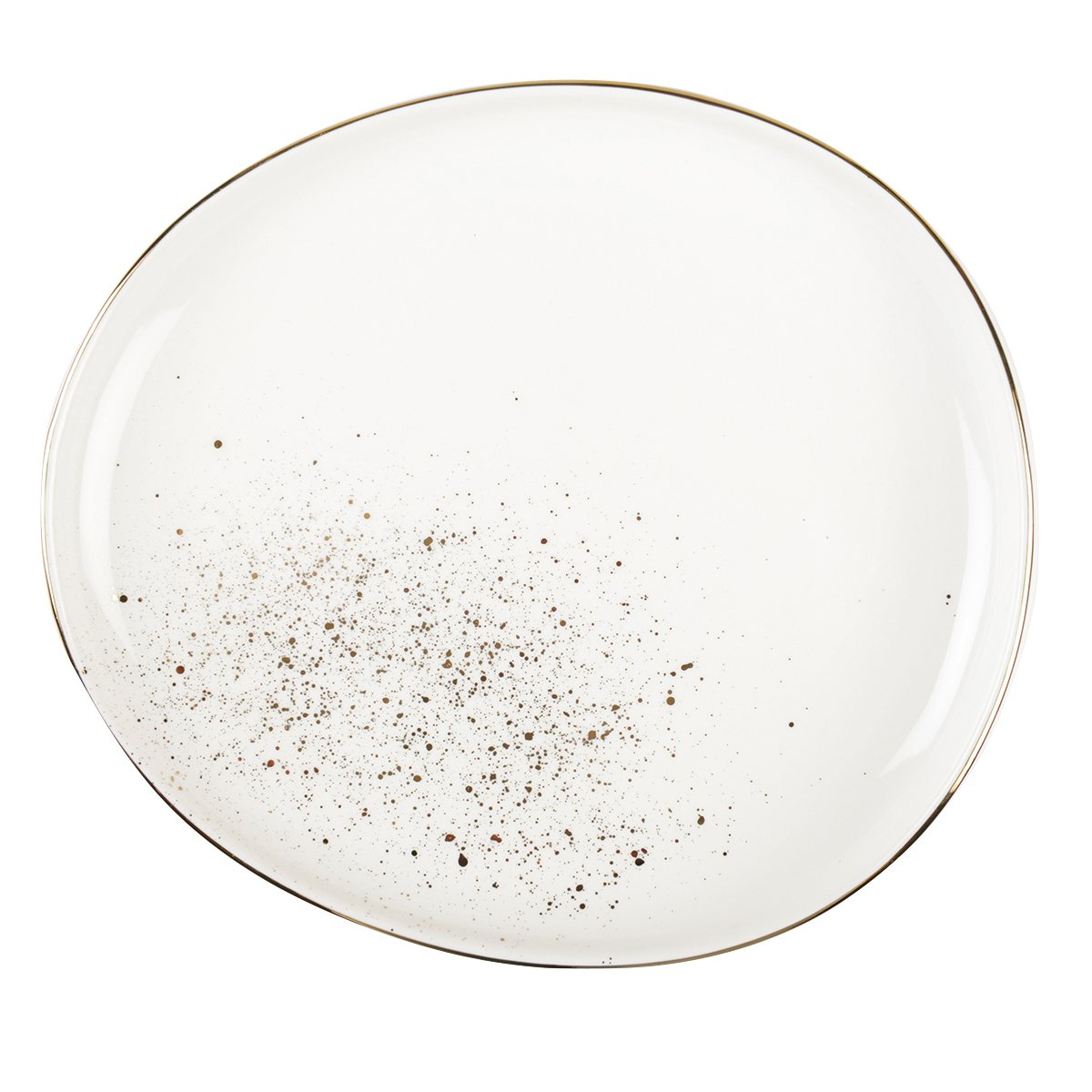 Porcelain dessert plate, white with gold - oval