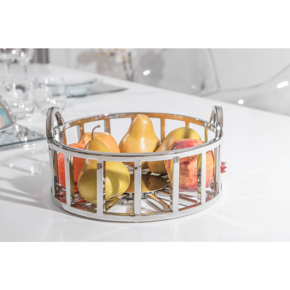 Frugtskål i rustfrit stål, 28 cm - sølv