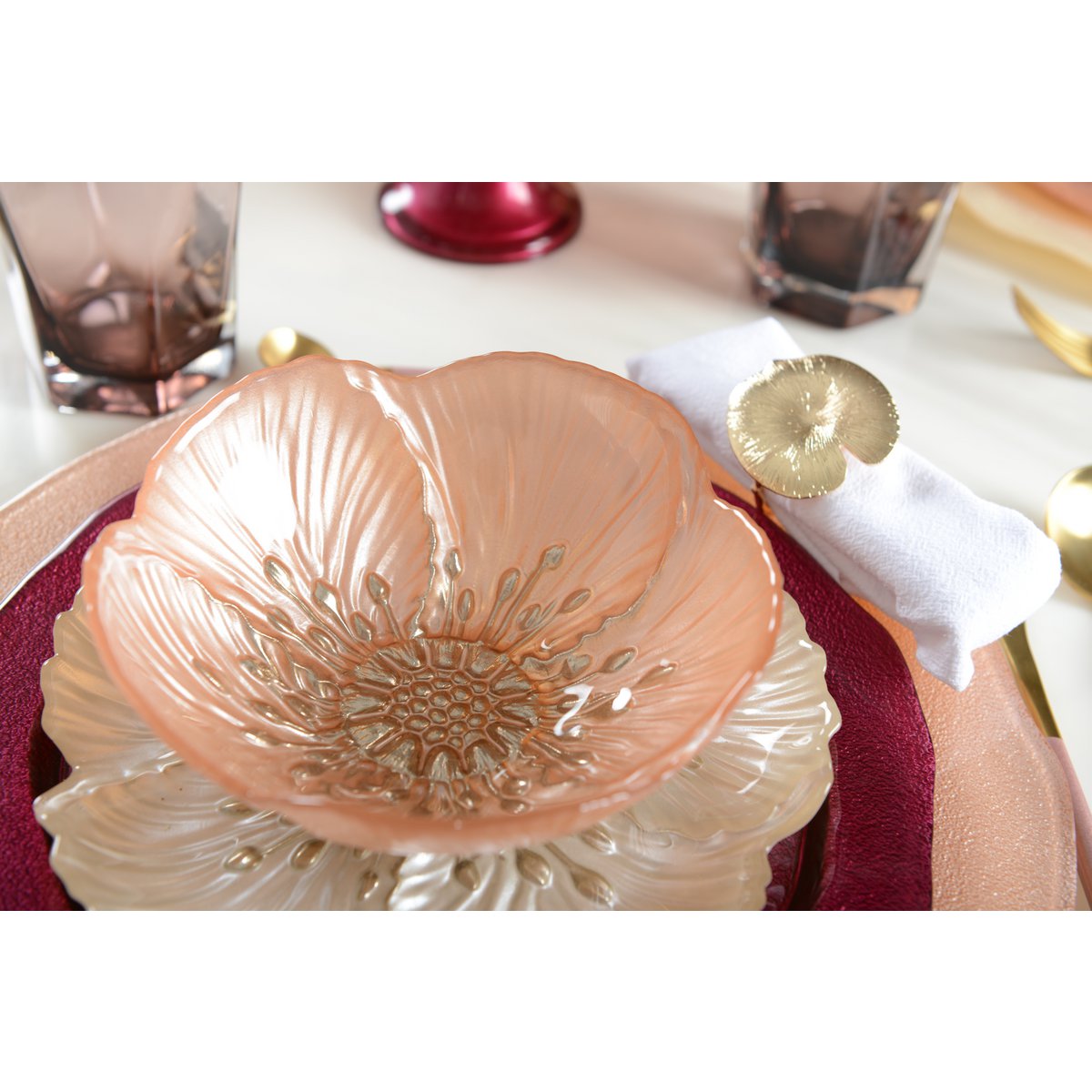 Glass bowl, fluted - salmon, 16 cm