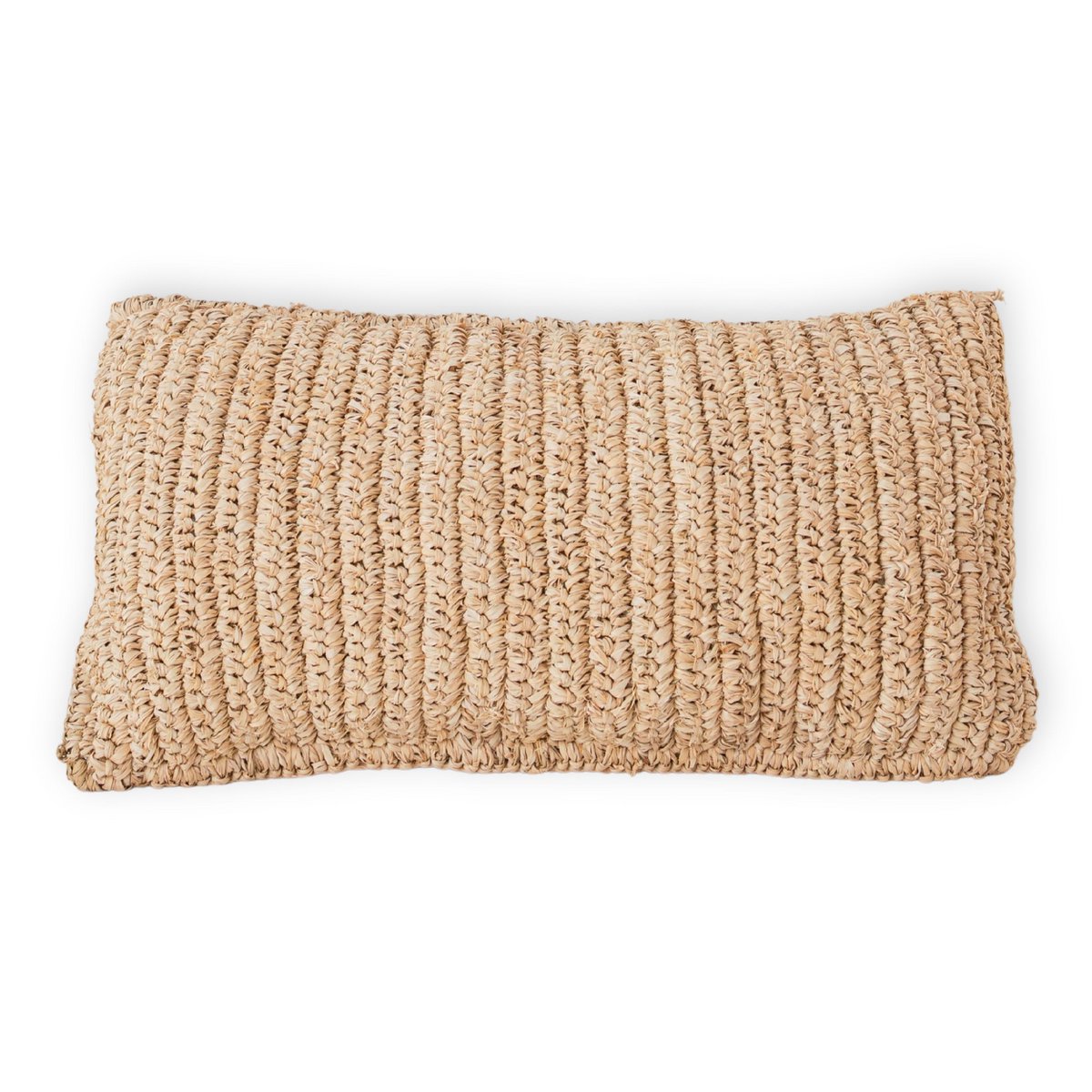 Raffia & cotton cushion 50×30 cm – plain beige