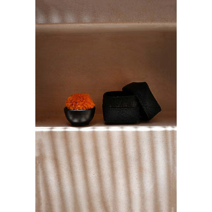 Beaded bamboo box, black - L