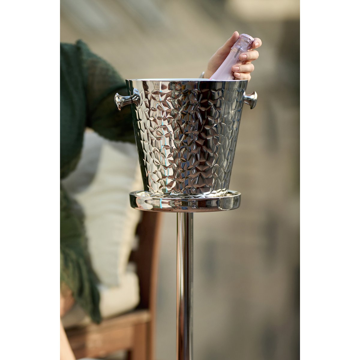 Champagnekøler med stativ, rustfrit stål - 83 cm høj