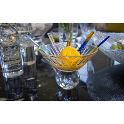 Glassdessertskåle med diamantfod, sæt med 4