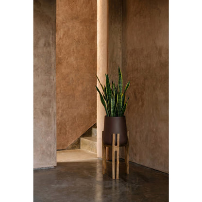 Concrete planter with wood - natural brown - L