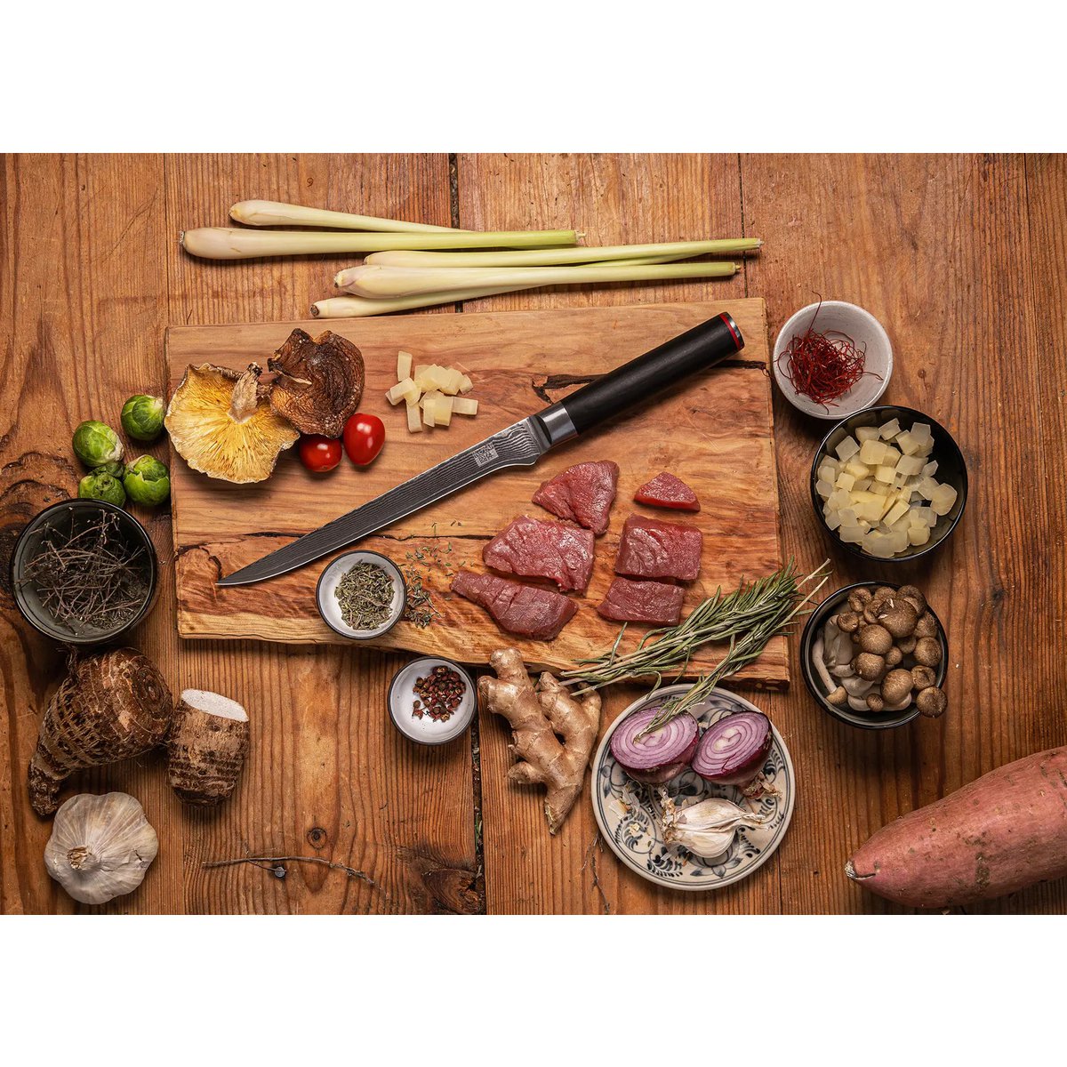 Damastfiletiermesser 200 mm - Holzgriff