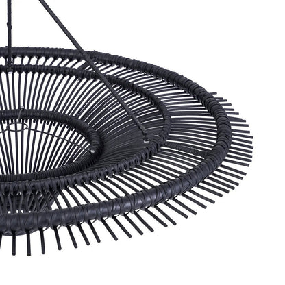 Black rattan sky pendant light XL - open-weave shade