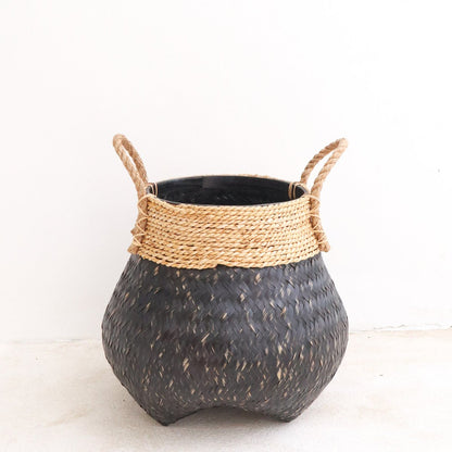 Hand-woven bamboo & jute basket 38 cm - black, S
