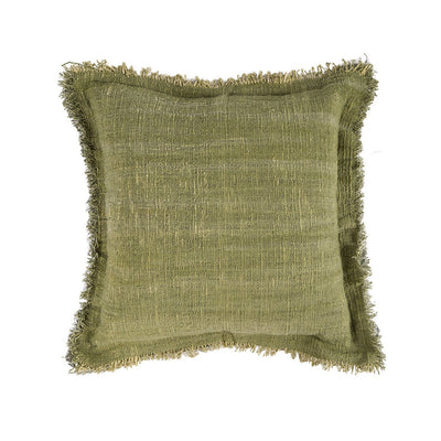 Cotton cushion cover with fringe, 50×50 cm - Green