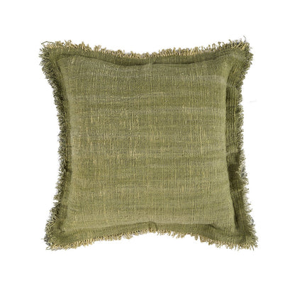 Pudebetræk i bomuld med frynser, 50×50 cm - Grøn
