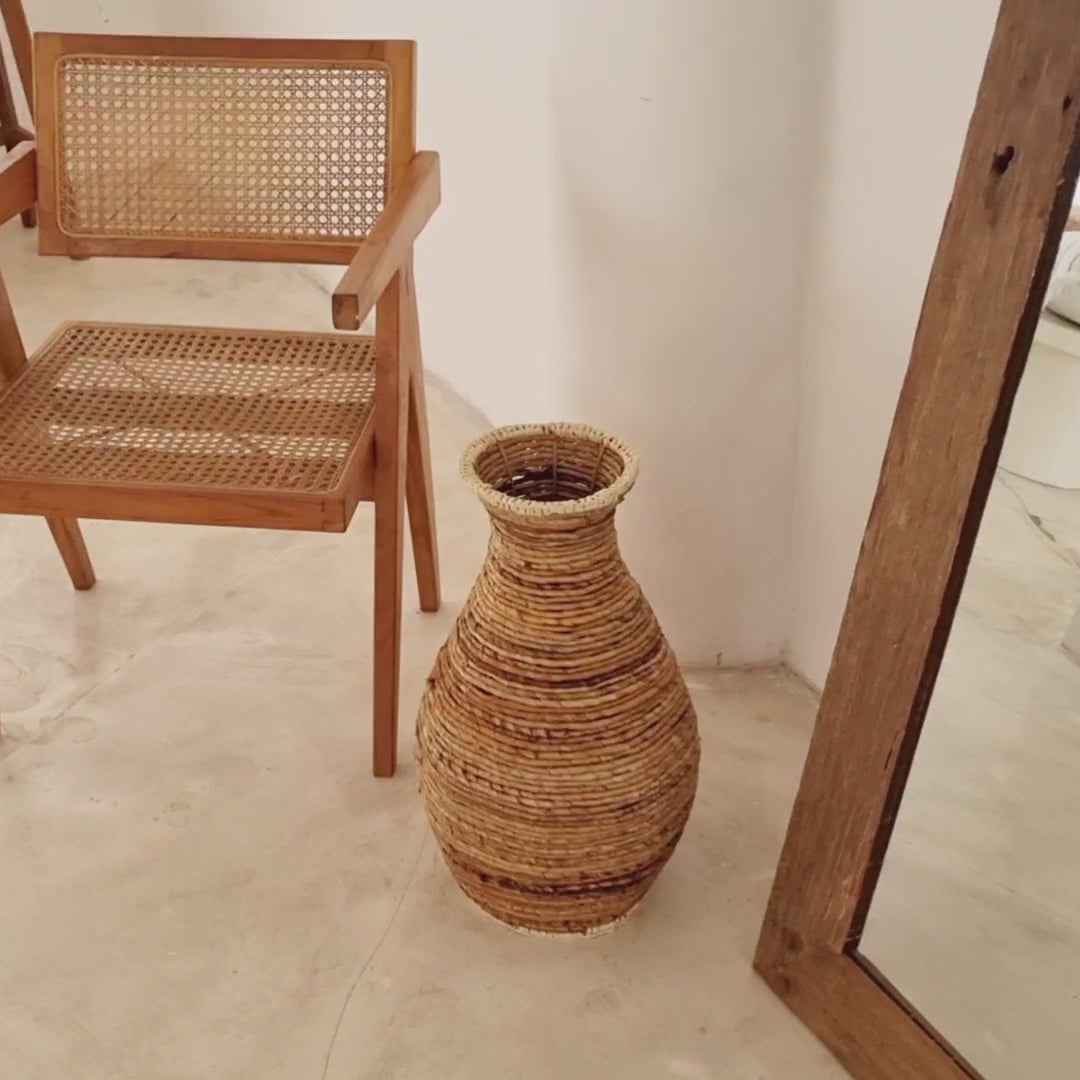 Vase Raffia & Metall TUMBAK - beige und braun