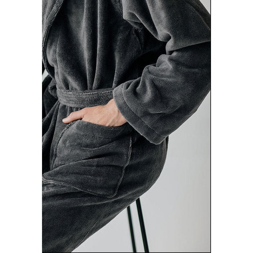 Teddy Kapuzenbademantel, S - Fleece & Baumwolle, Dunkelgrau