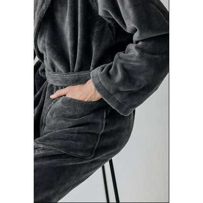 Teddy Kapuzenbademantel, S - Fleece & Baumwolle, Dunkelgrau
