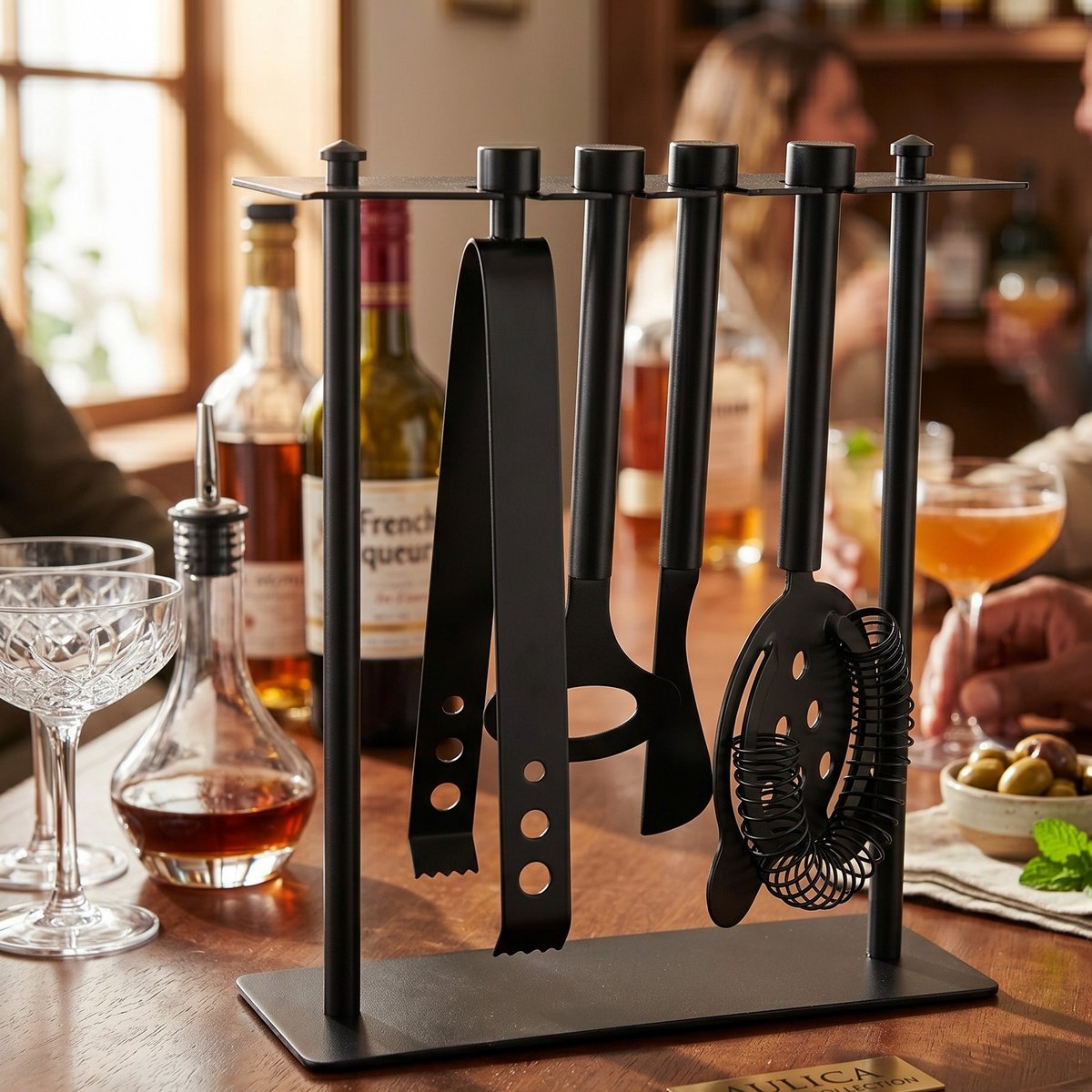 Cocktailsæt i rustfrit stål, 5 dele - sort stander