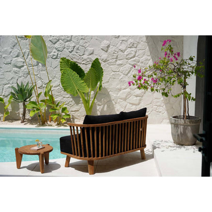 Teaktræs to-personers sofa, beige og sort - 140 cm