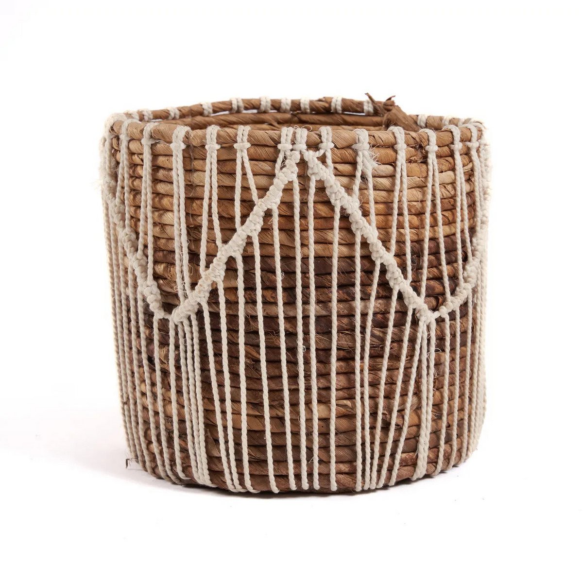 Opbevaringskurv i bomuldsmakramé 20 × 20 cm - naturhvid, cylinder