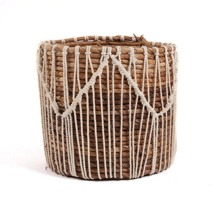 Opbevaringskurv i bomuldsmakramé 20 × 20 cm - naturhvid, cylinder