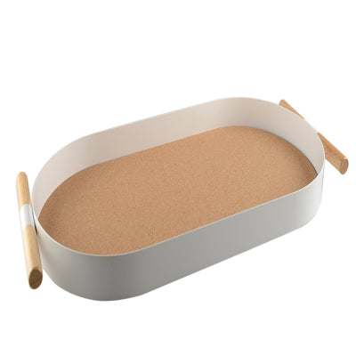 Kork- und Kunststofftablett, oval, 54cm - weiß und braun