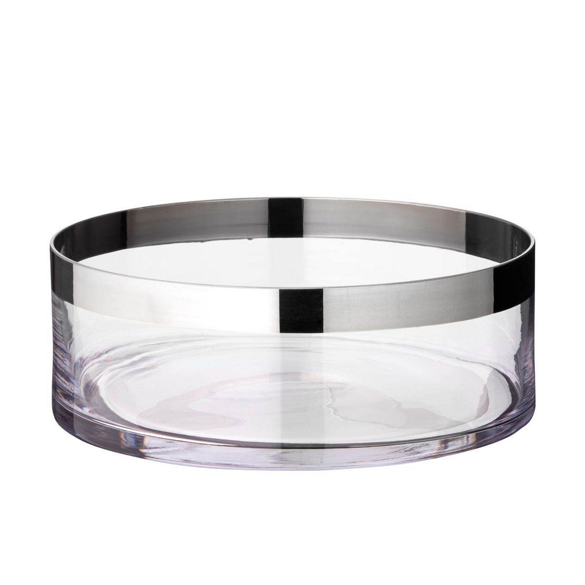 Hand-blown crystal bowl, silver rim, 25 cm - flower shape
