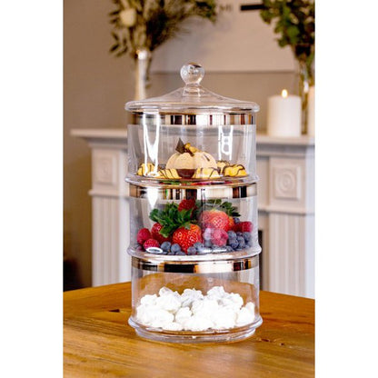 Hand-blown crystal glass jar with lid, H 40 cm – platinum rim